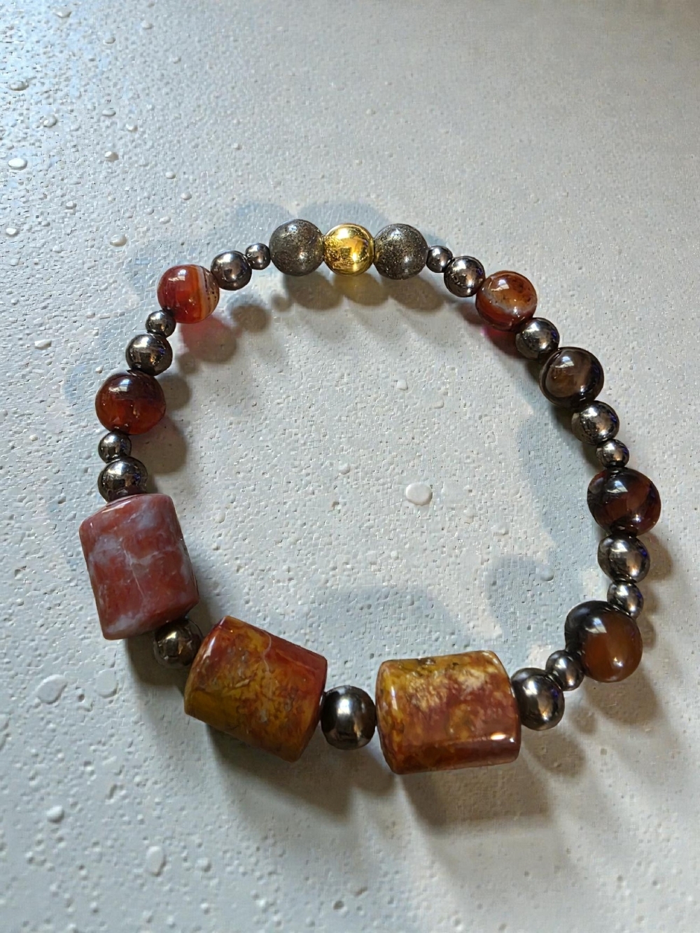 Styleandstone Beaded Stretch Bracelet Pyrite Marbled Stone